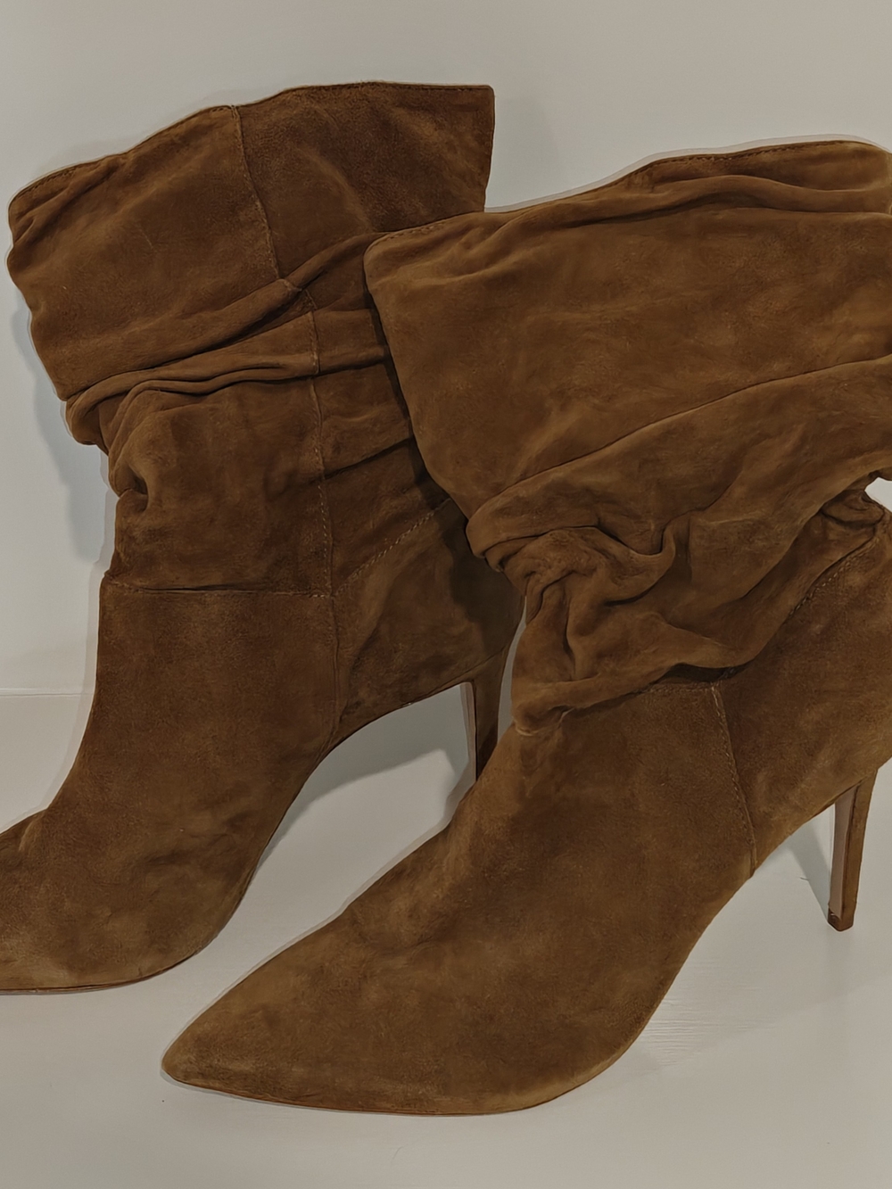 Schutz Ashlee Stiletto Camel Suede Slouch Bootie Sz 10.5B